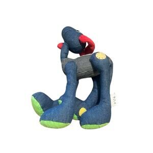 Baby Gap Denim Dog 9" Blue Jean Cloth Plush Red Ears Soft Stuffed Animal Sound